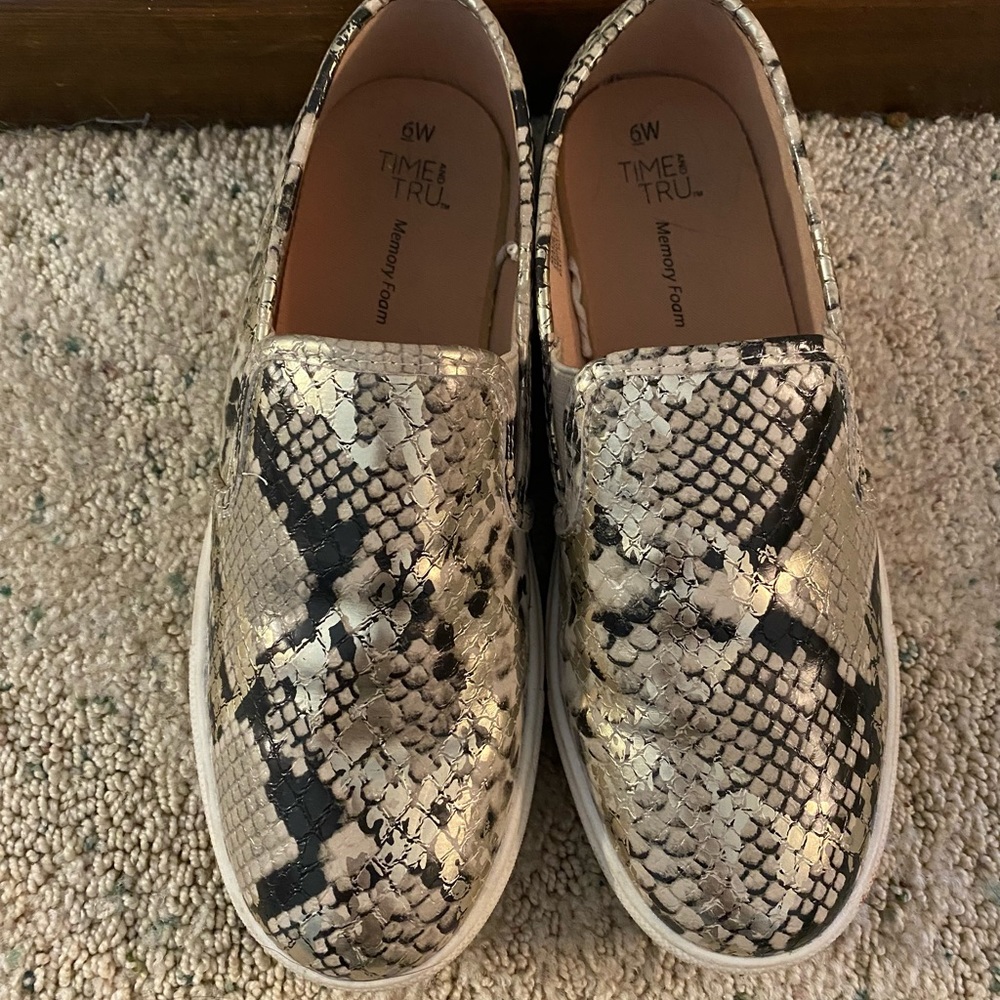 Snake skin time and Tru slip ons
